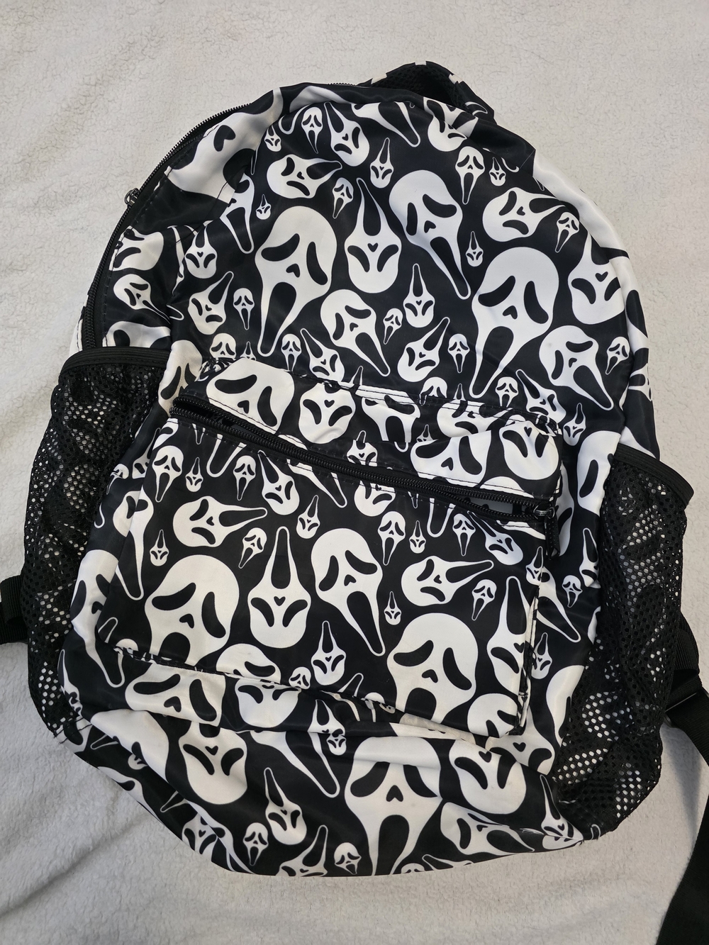 Black & White Ghost Face Pattern Full Size Backpack